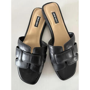 Nine West Black Woven Leather Slides 8.5